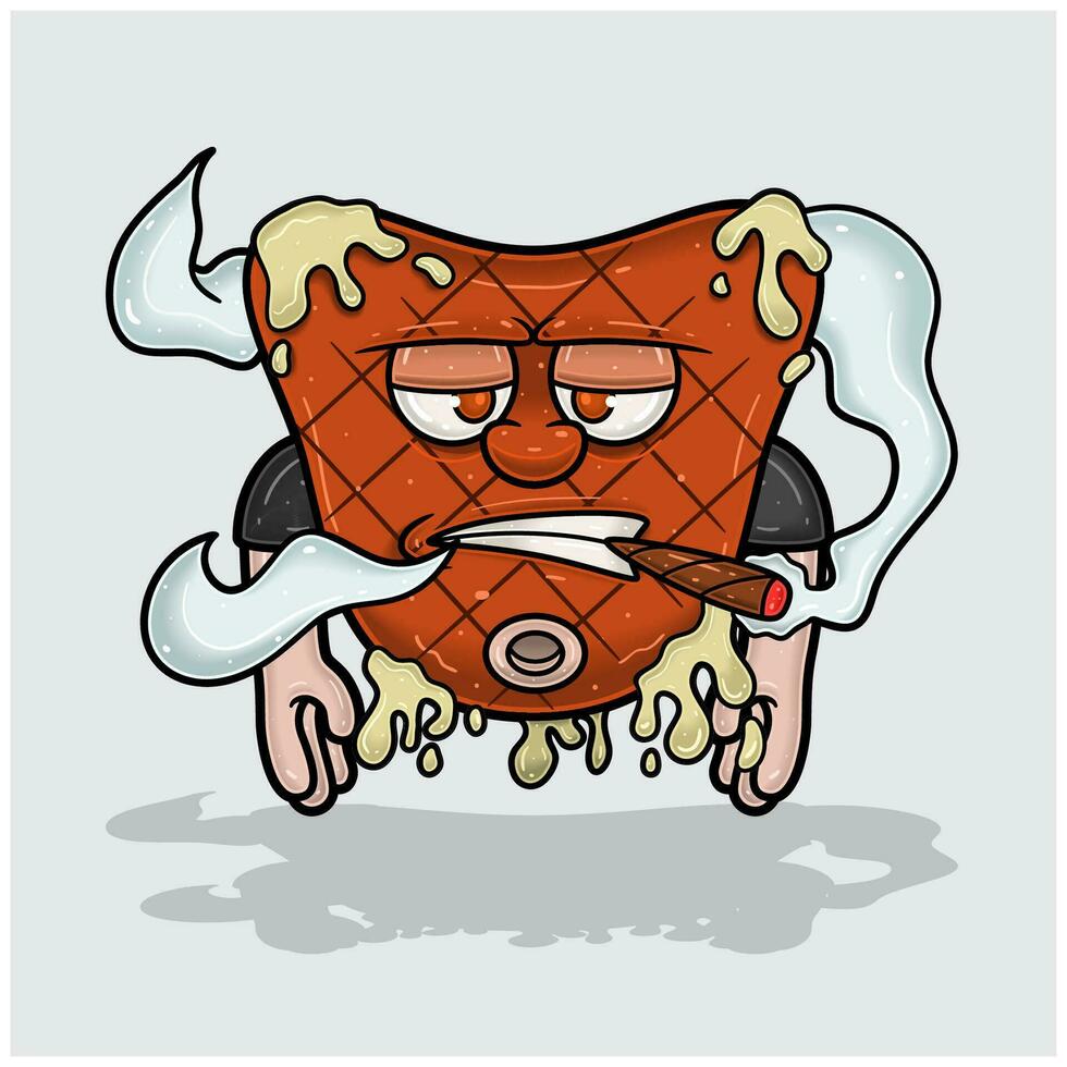 Mascot Cartoon of Meat Steak With Smooking. vector