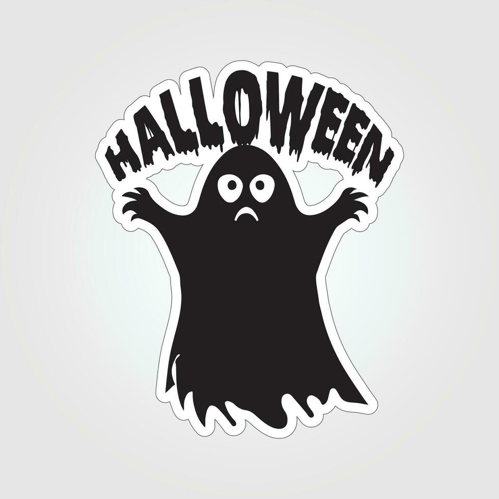 A sticker with a ghost on it, Halloween ghost cartoon character sticker vector