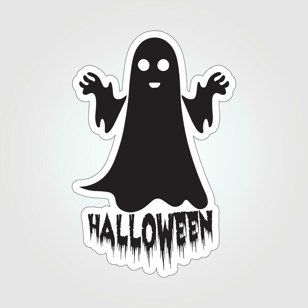 A sticker with a ghost on it, Halloween ghost cartoon character sticker vector