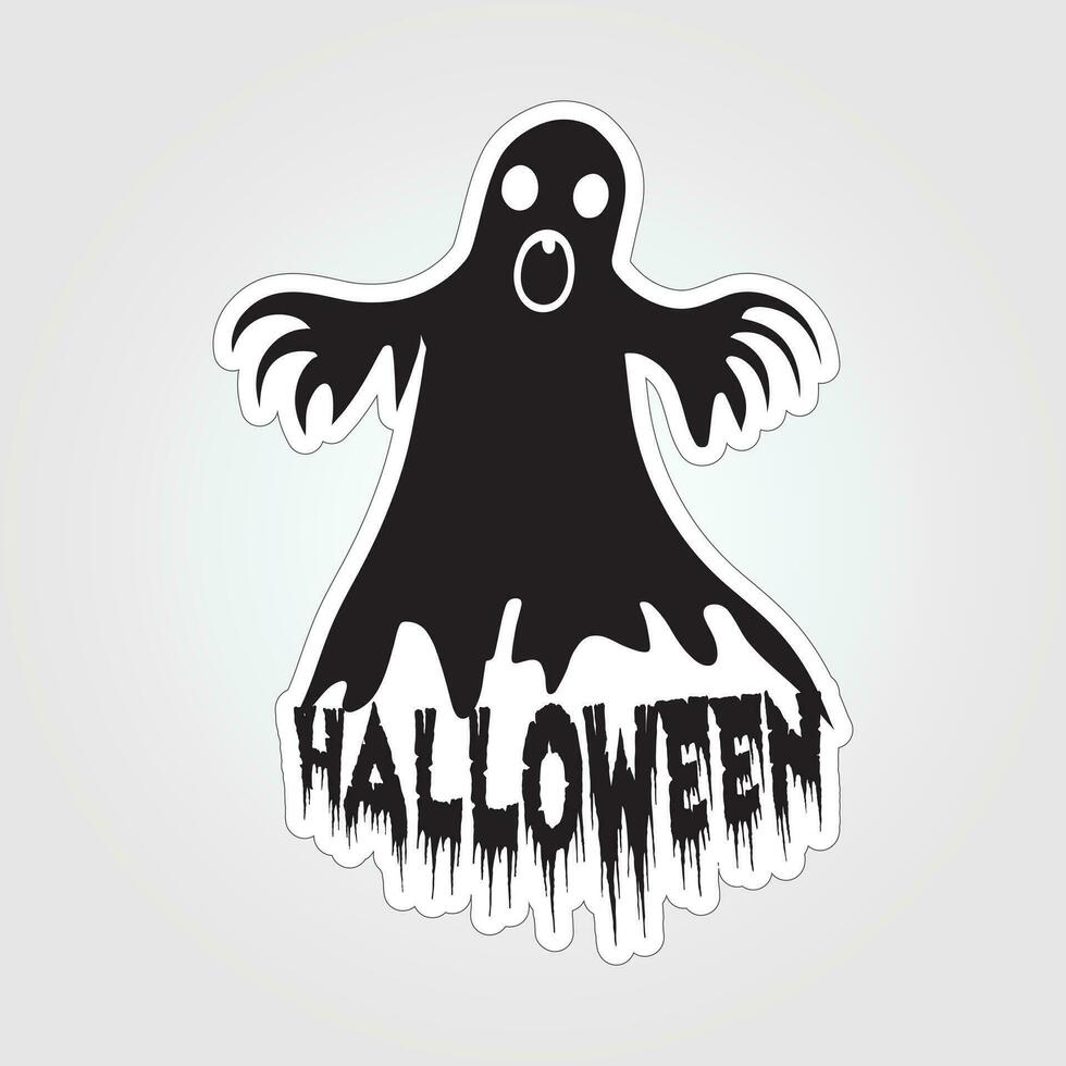 A sticker with a ghost on it, Halloween ghost cartoon character sticker vector
