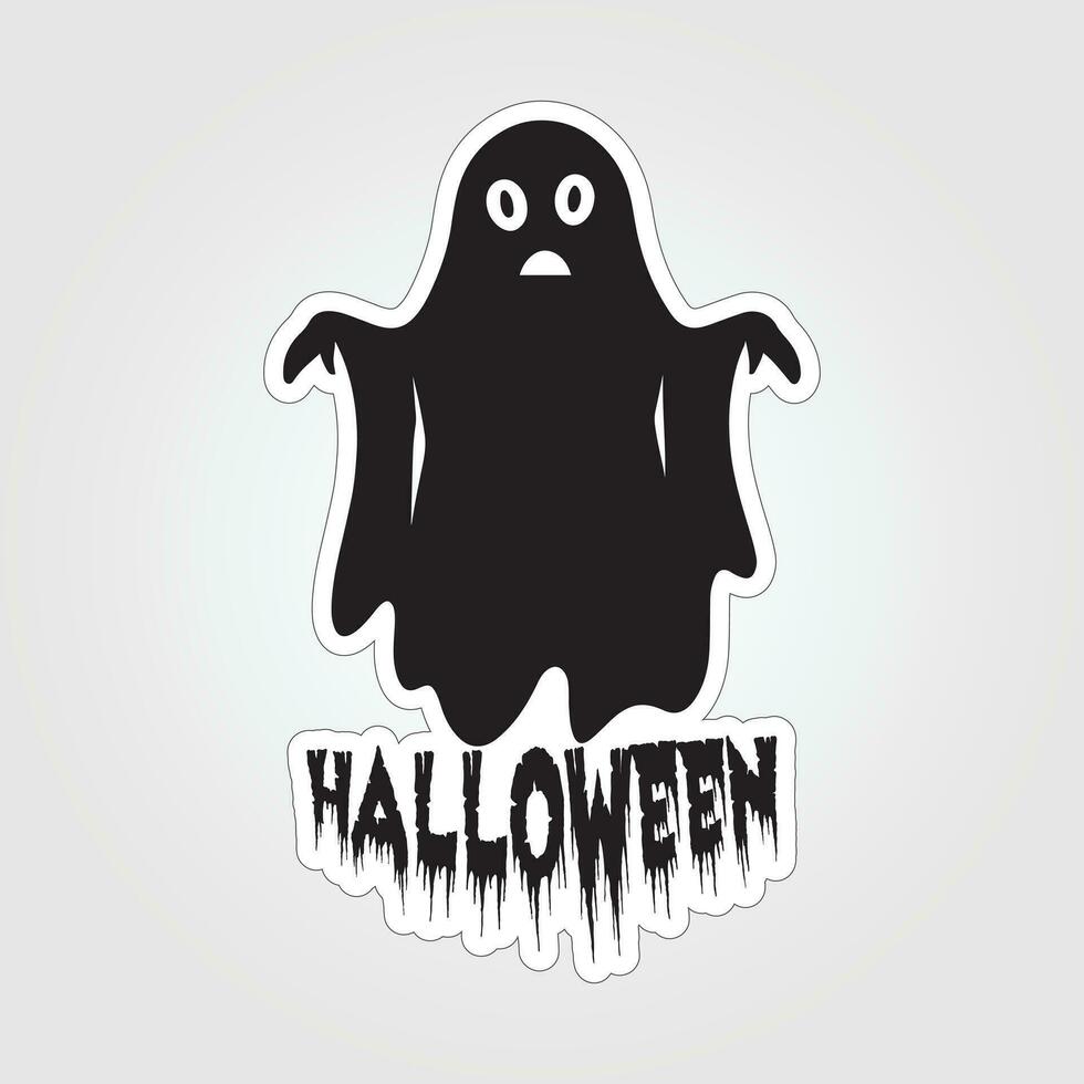 A sticker with a ghost on it, Halloween ghost cartoon character sticker vector