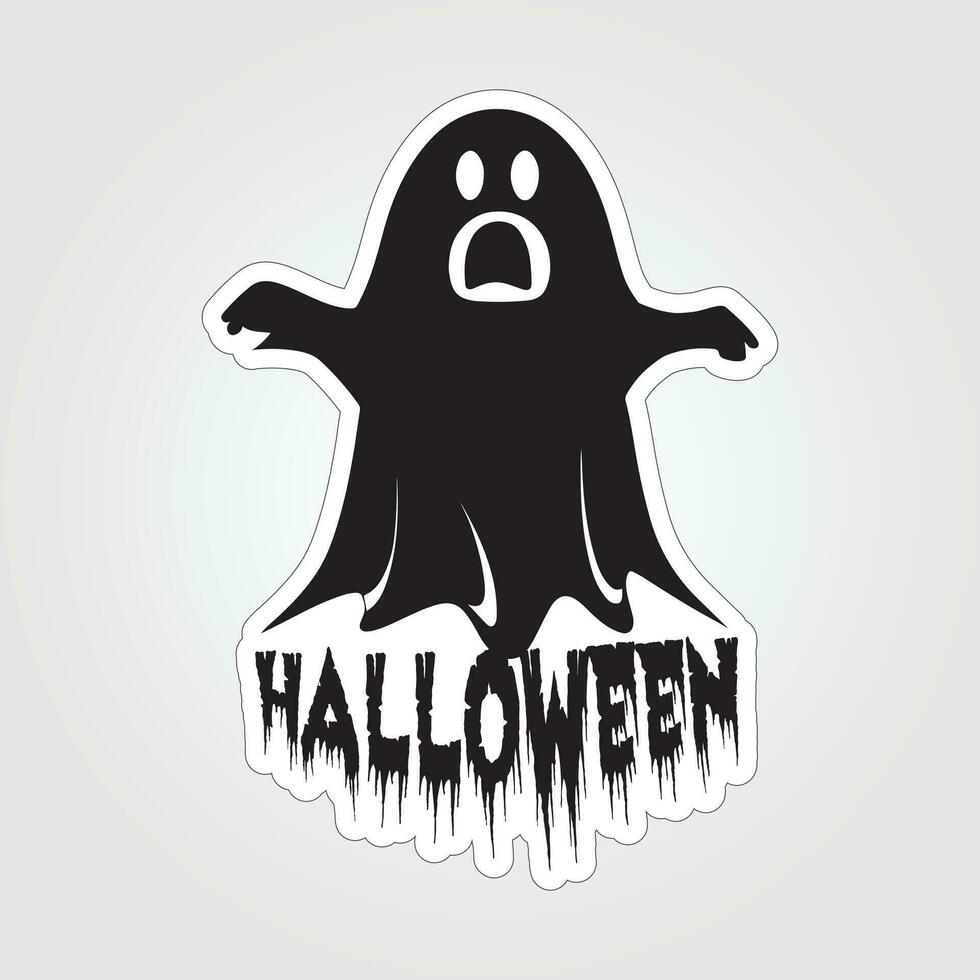 A sticker with a ghost on it, Halloween ghost cartoon character sticker vector