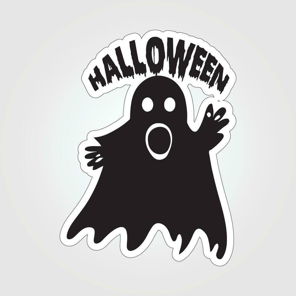 A sticker with a ghost on it, Halloween ghost cartoon character sticker vector