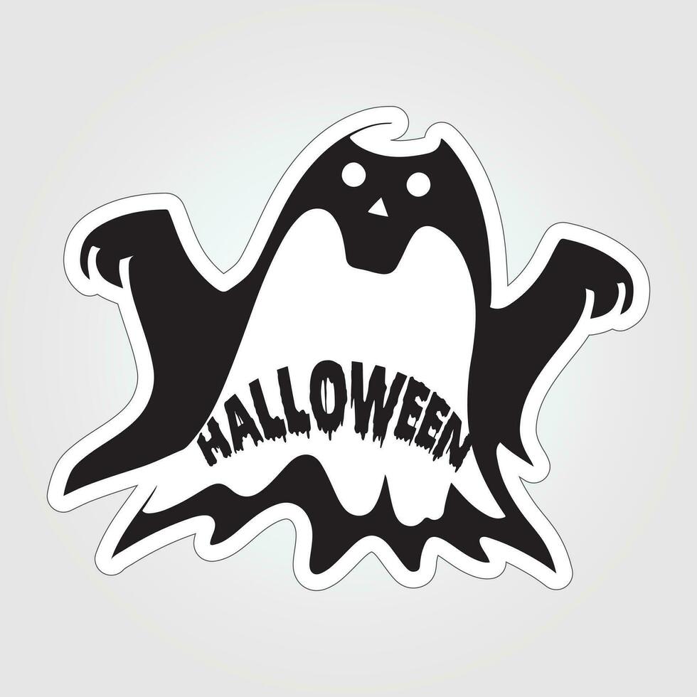 A sticker with a ghost on it, Halloween ghost cartoon character sticker vector