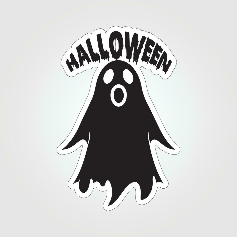A sticker with a ghost on it, Halloween ghost cartoon character sticker vector