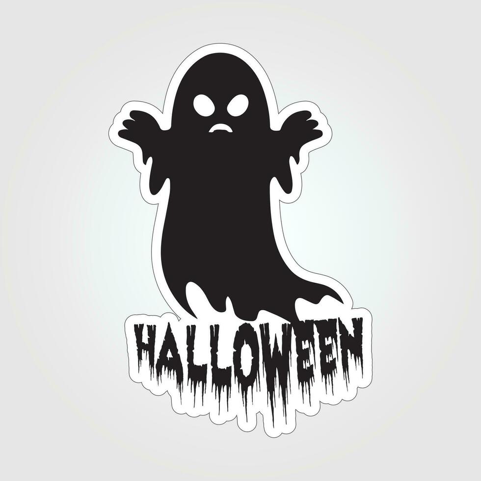 A sticker with a ghost on it, Halloween ghost cartoon character sticker vector