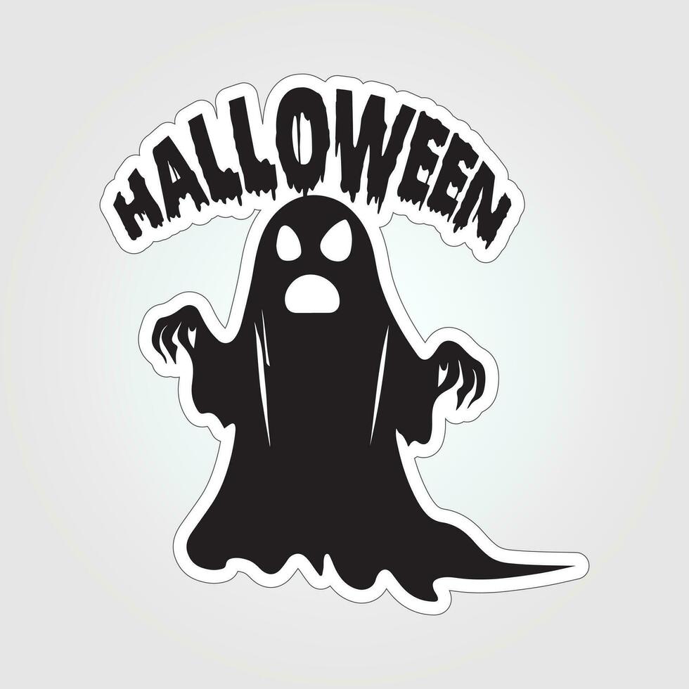 A sticker with a ghost on it, Halloween ghost cartoon character sticker vector