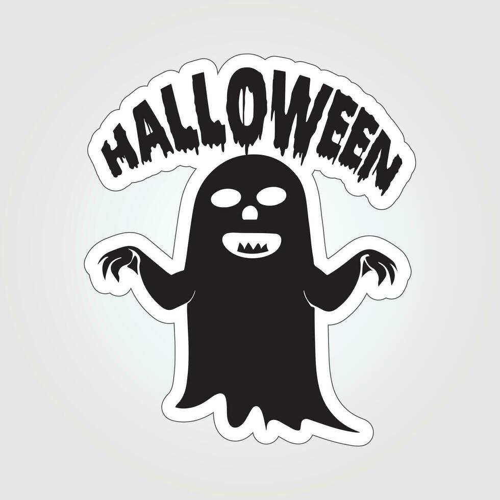 A sticker with a ghost on it, Halloween ghost cartoon character sticker vector