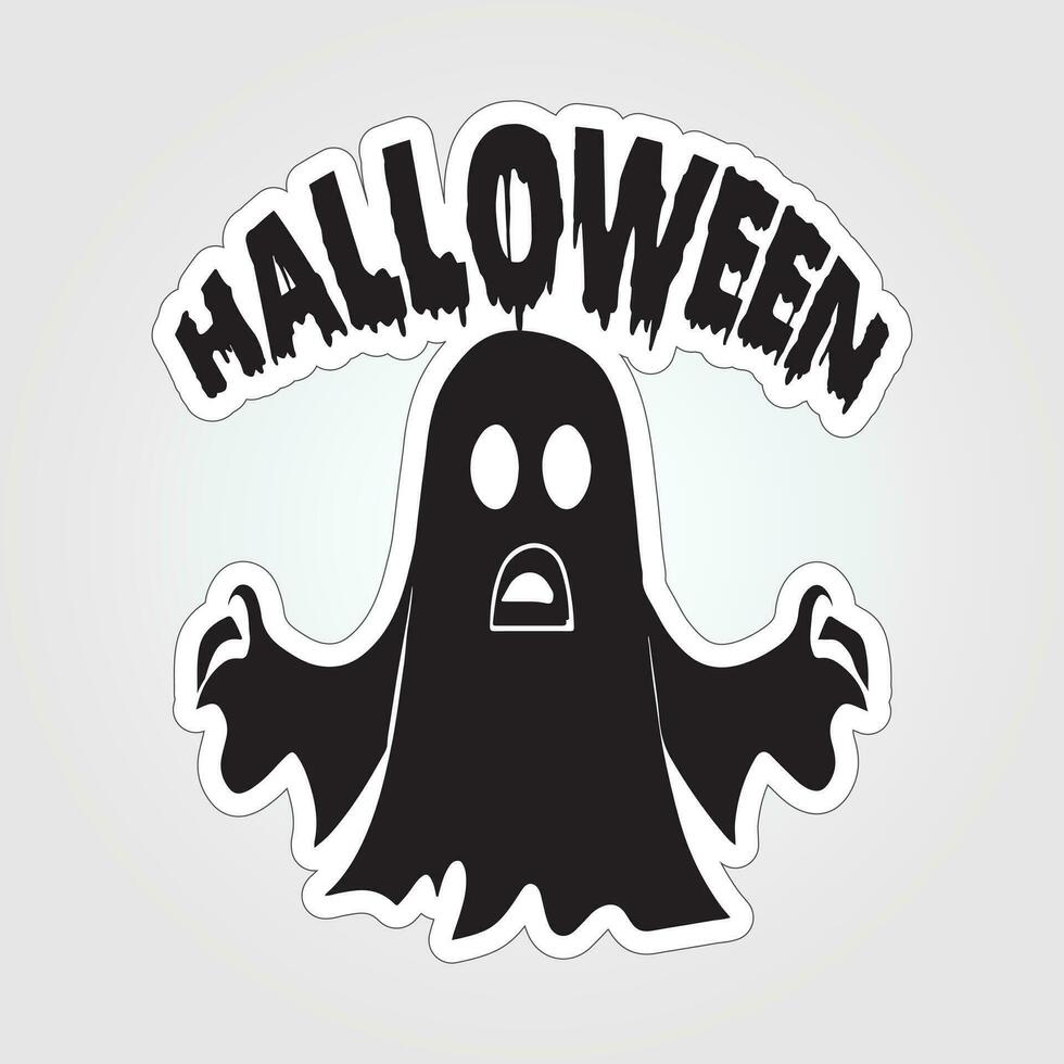 A sticker with a ghost on it, Halloween ghost cartoon character sticker vector