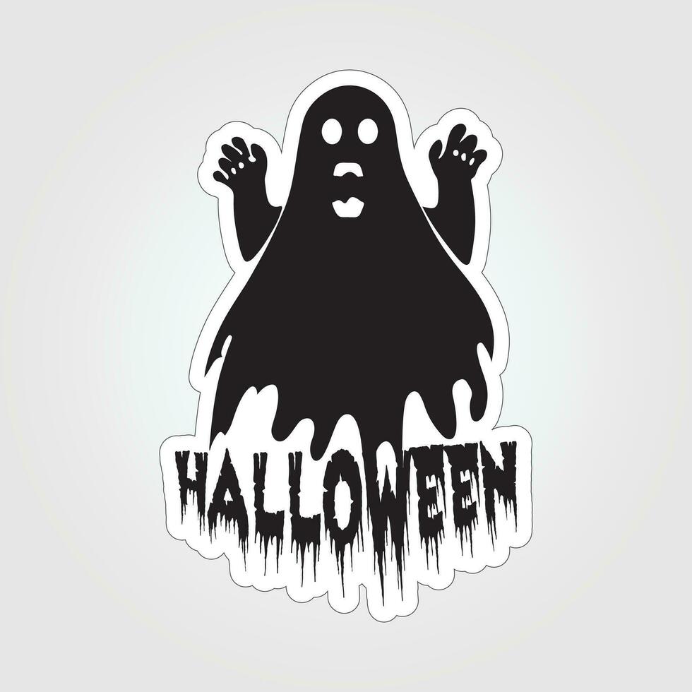 A sticker with a ghost on it, Halloween ghost cartoon character sticker vector