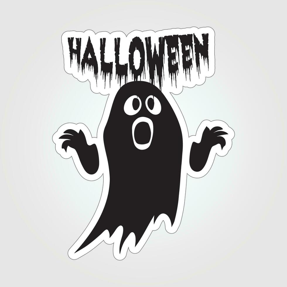 A sticker with a ghost on it, Halloween ghost cartoon character sticker vector
