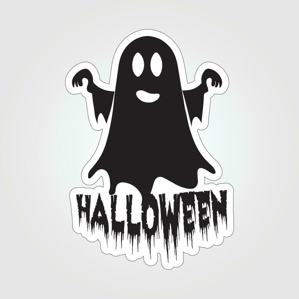 A sticker with a ghost on it, Halloween ghost cartoon character sticker vector