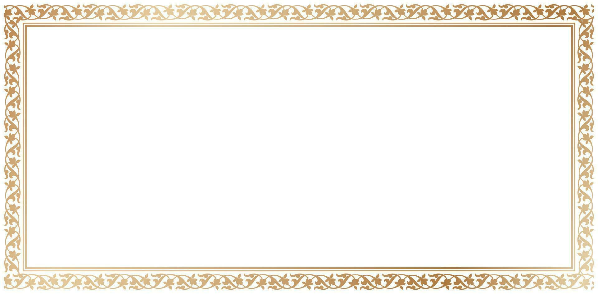 Decorative rectangle frame ornament Elegant element for design in Eastern style, place for text. Floral golden border. Lace illustration for invitations and greeting cards, certificate of completions vector