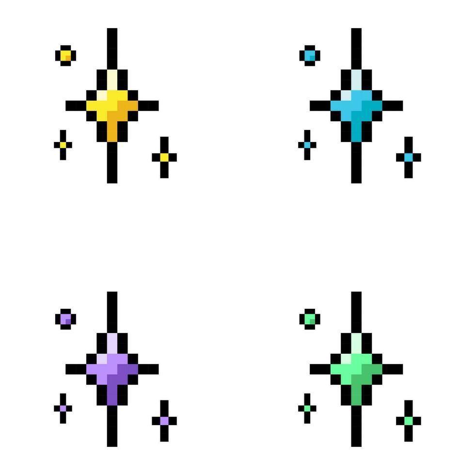 Set of Pixel Sparkle 8 bit style, pixel sparkle glitter for Game development and design vector