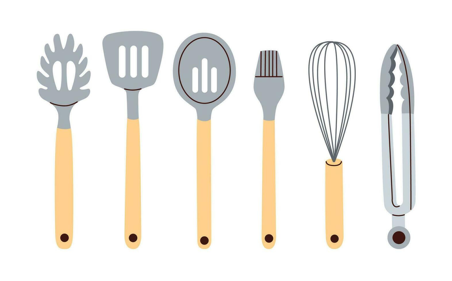 Kitchen utensils set. Kitchenware, cooking tools. Flat vector illustration on white background.