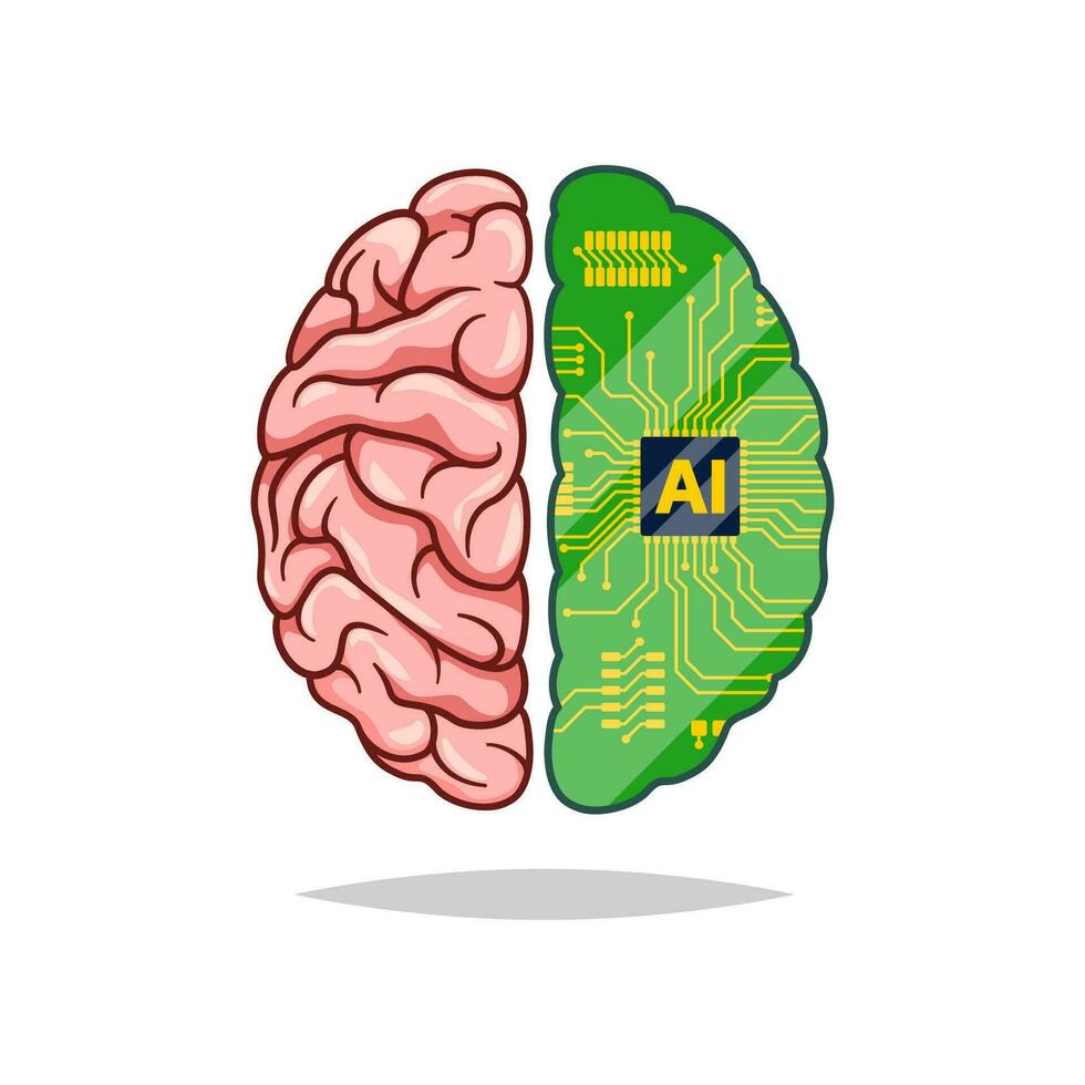 Human brain with ai chip vector