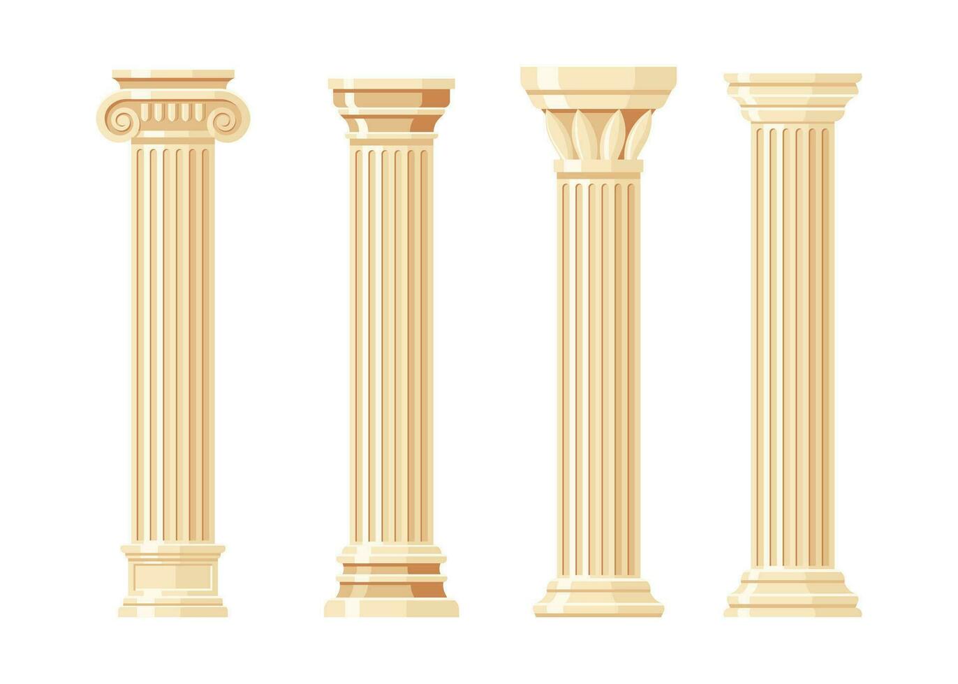 Classic carved architectural pillars flat design vector. vector