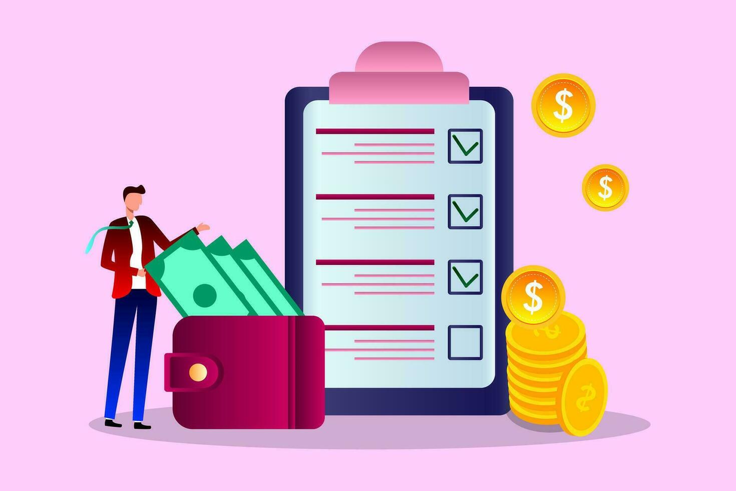 Budget planning concept, illustration of office accessories vector