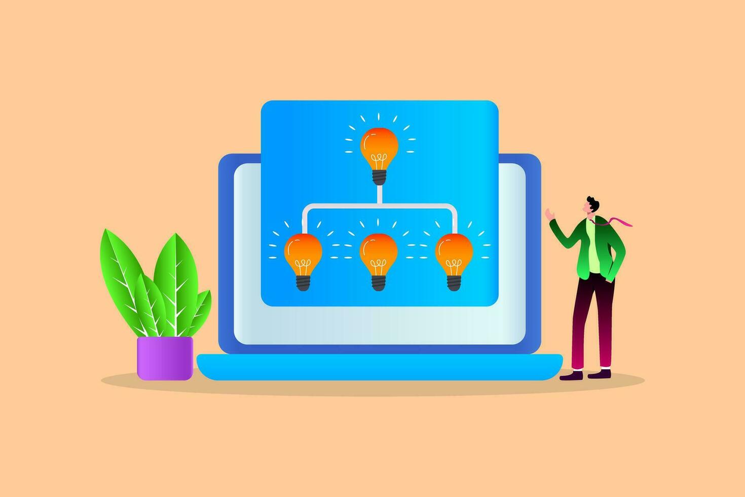 business men idea on Computer. Enterprise management subordinate structure. Delegating, assignment. vector