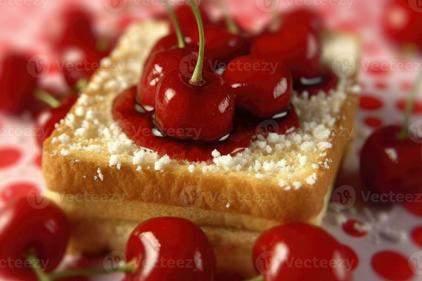 cherry toast, macro shot of a fresh breakfast with Dripping Honey, AI Generated photo