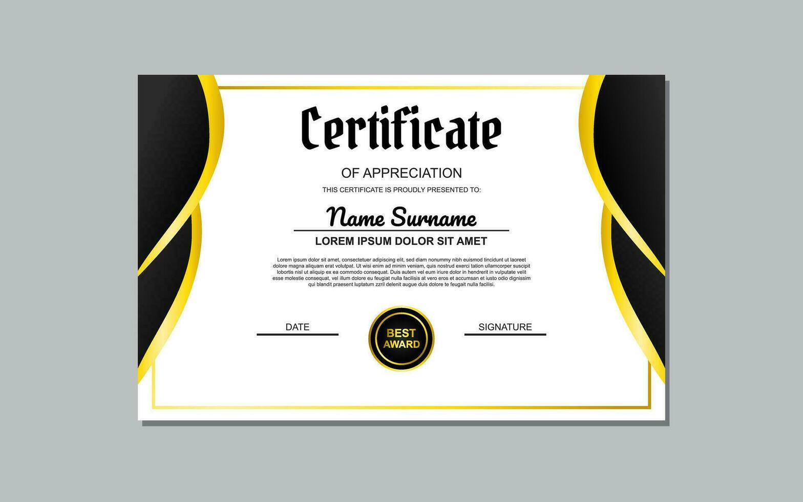 black and gold certificate template design for appreciation. luxury style certificate design. certificate for appreciation of business and education. vector