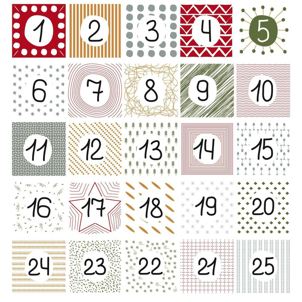 diciembre Navidad adviento calendario para 25 días. vector