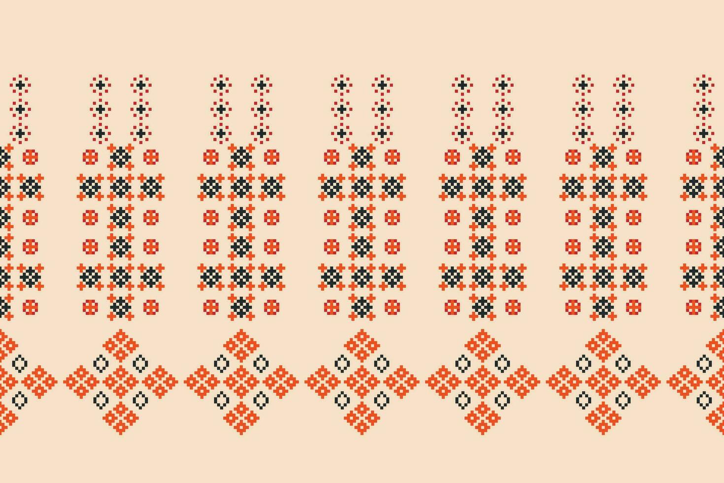 Ethnic geometric fabric pattern Cross Stitch.Ikat embroidery Ethnic oriental Pixel pattern brown cream background. Abstract,vector,illustration. Texture,clothing,frame,motifs,silk wallpaper. vector