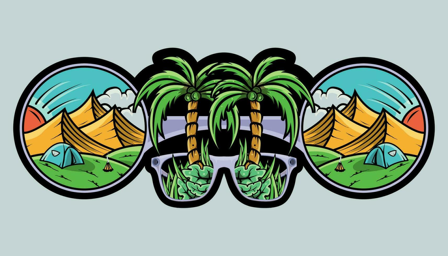 glasses with palm tree and mountain cartoon design illustration vector