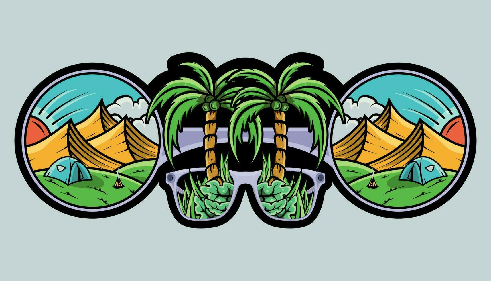 lentes con palma árbol y montaña dibujos animados diseño ilustración vector