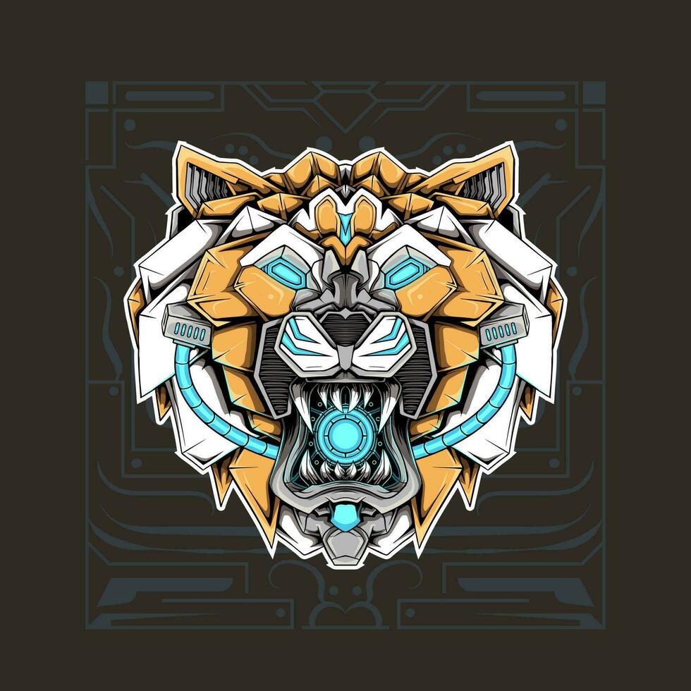 tiger or lion head robot cartoon design illustration vector