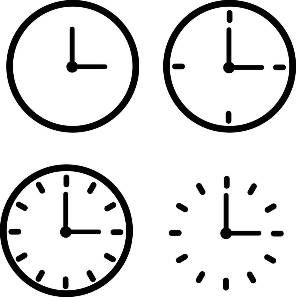 Time and Clock icons set. Clocks icon collection design. Horizontal set of analog clock icon symbol . Vector illustration