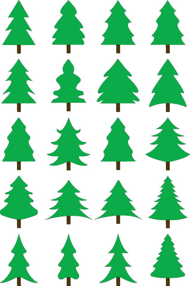 Set Various green tree vectors. Forest and nature concept. Different tree symbols. Education and training poster design. Vector drawn for plant and tree presentation.