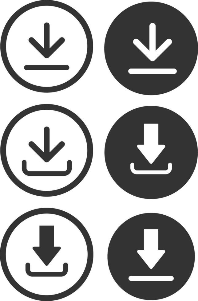 Set of Simple Download icons. Group of Download web button. collection Upload button. Load symbol. Round Vector illustration.