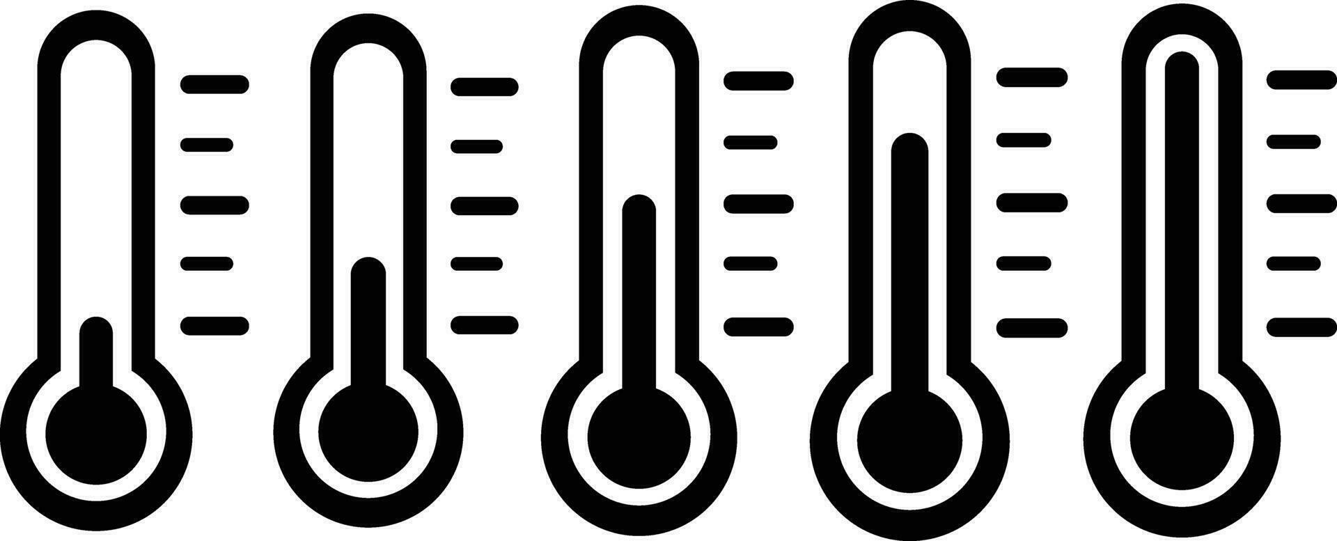 conjunto termómetro calentar frío símbolo. grupo clima instrumento signo. colección temperatura medición equipo icono. temperatura escala símbolo. soltero objeto vector