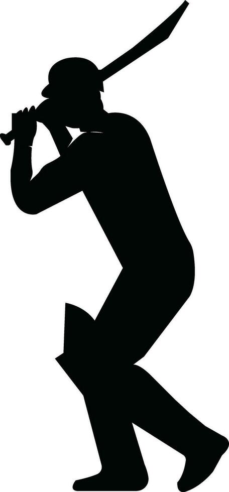 A black batsman icon with bat playing shot vector