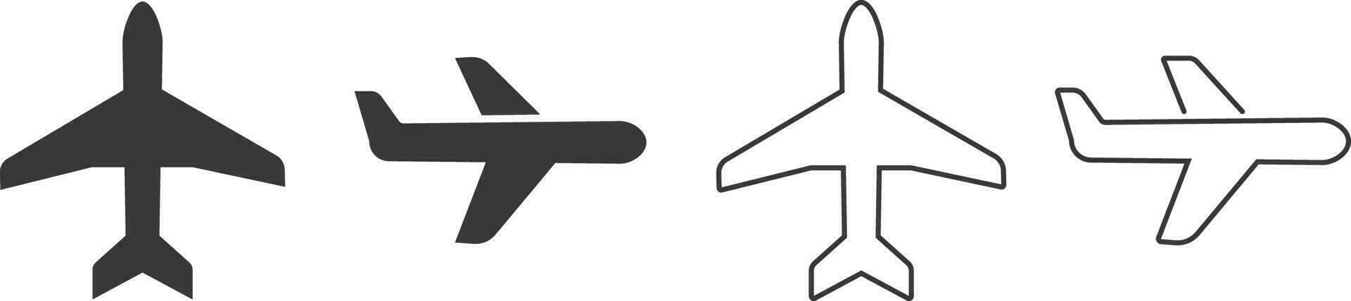 Set of Airplane flat and line icon. Group of Aircraft. Collection of Aeroplane app button. Flight mood sign. Fly jet. Aviation airline plane vector