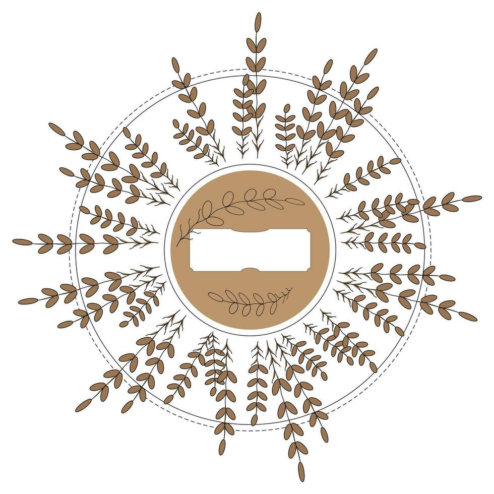 Craft label with natural elements. Sticker or icon for decoration. Vector image