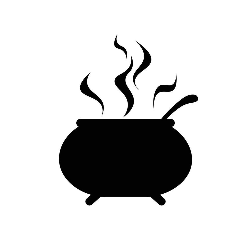 Witch's cauldron silhouette illustration flat vector on white background. Halloween elements.