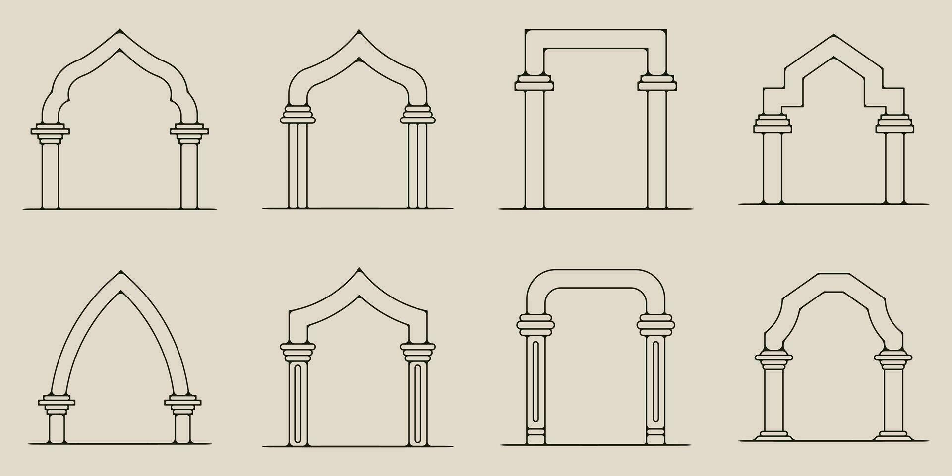 set of bundle architectural type arches with line art style logo vector icon and symbol template illustration design.