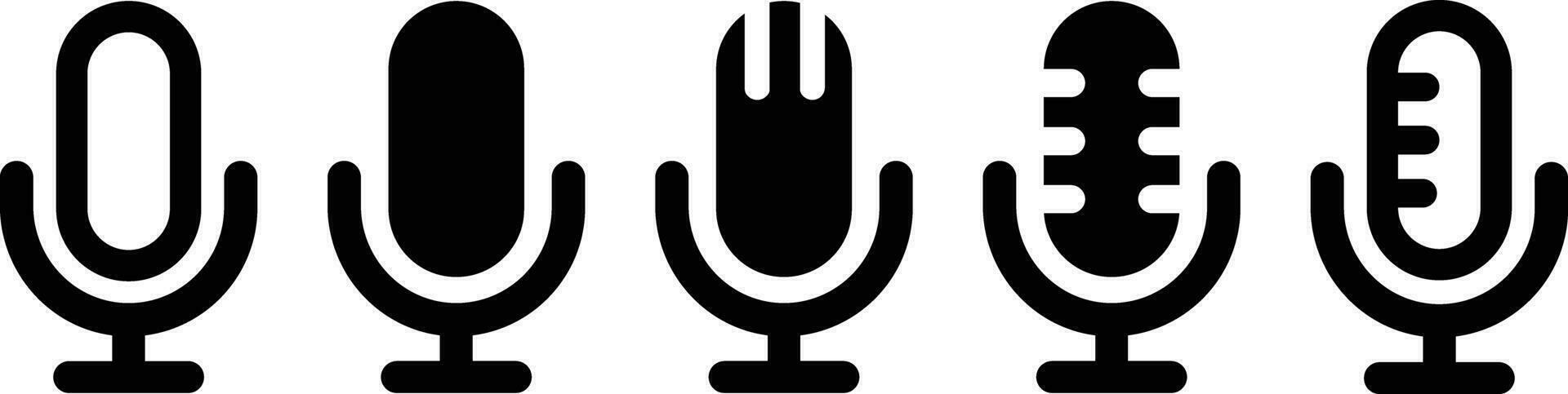 Set Microphone icon. Group Audio mic. Collection Studio table microphone. Podcast radio symbol. Flat and line icon vector