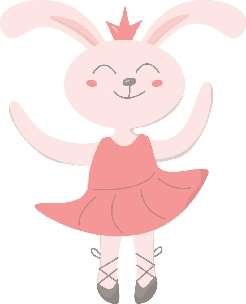 cute bunny in pink dress dancing ballet character vector illustration
