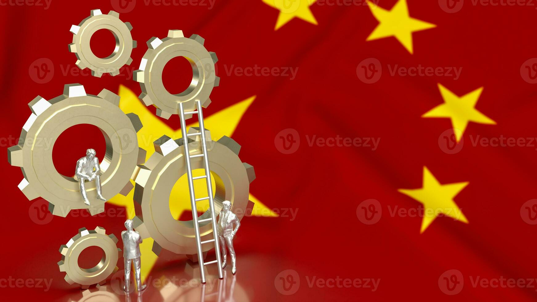 The Business man and gear group on Chinese flag Background 3d rendering photo