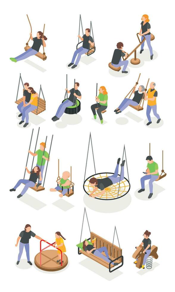 Swinging People Isometric Set vector