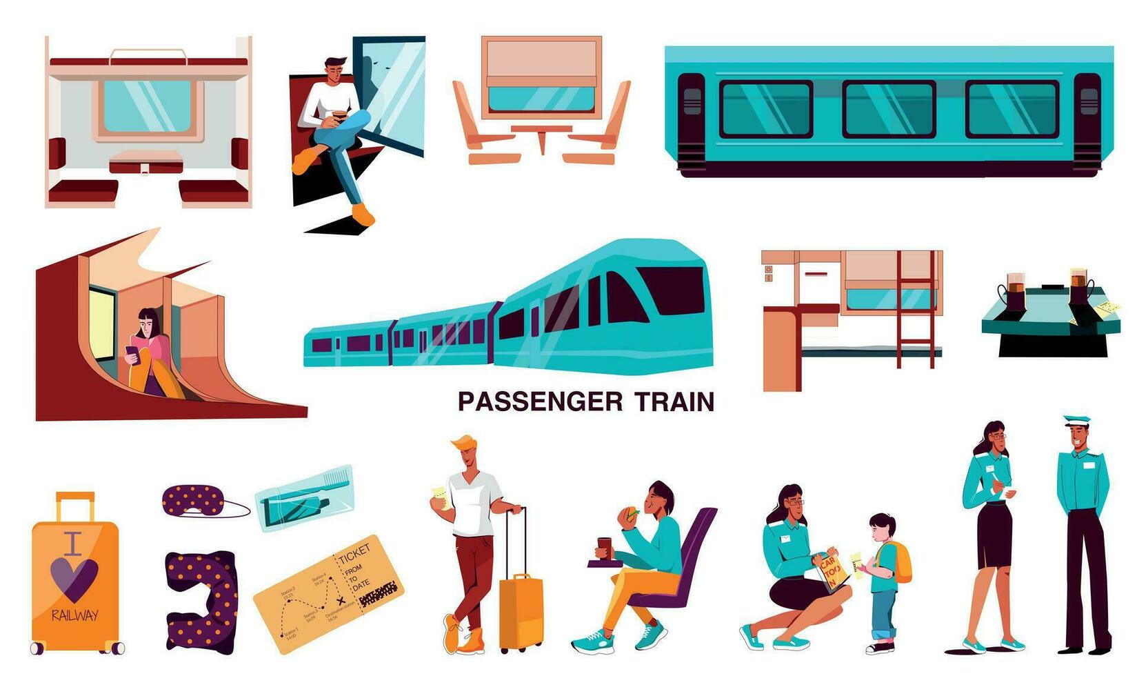 Passenger Train Flat Set vector
