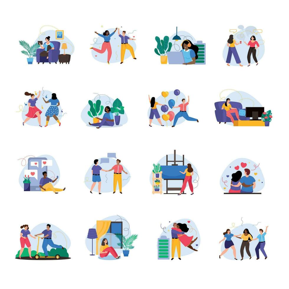 Introvert And Extrovert People Flat Icons vector
