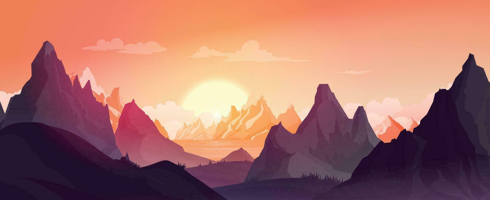 montañas puesta de sol paisaje vector