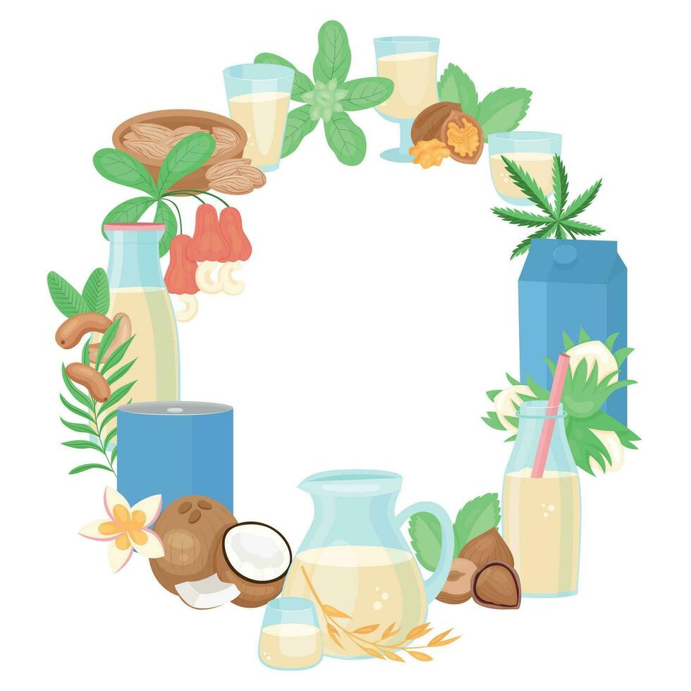 Vegan Milk Round Frame vector