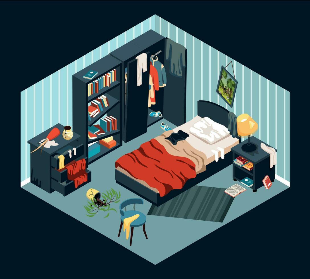 Messy Bedroom With Scattered Stuff vector