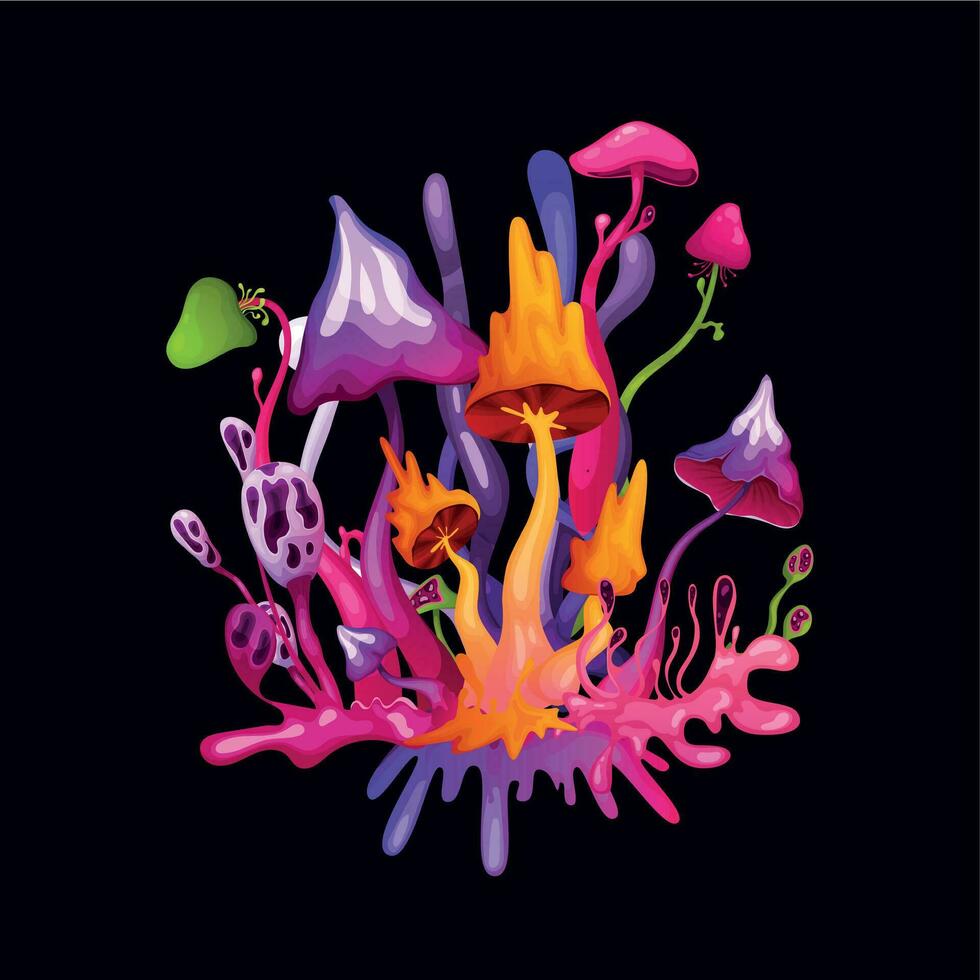 Psychedelic Mushrooms Cartoon Illustration vector