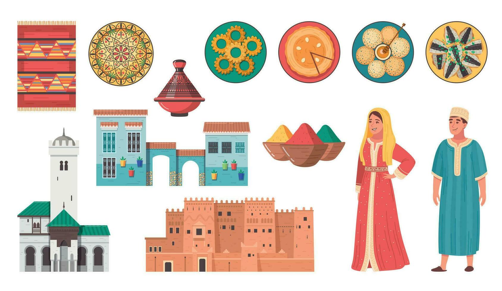 Marruecos viaje icono conjunto vector